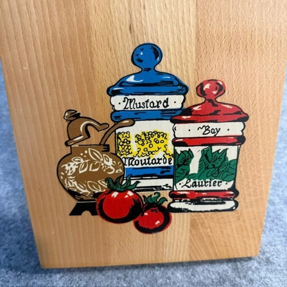 Retro Nevco Cutting Board Small Tan Excellent Vintage Yugoslavia Spice Graphic
